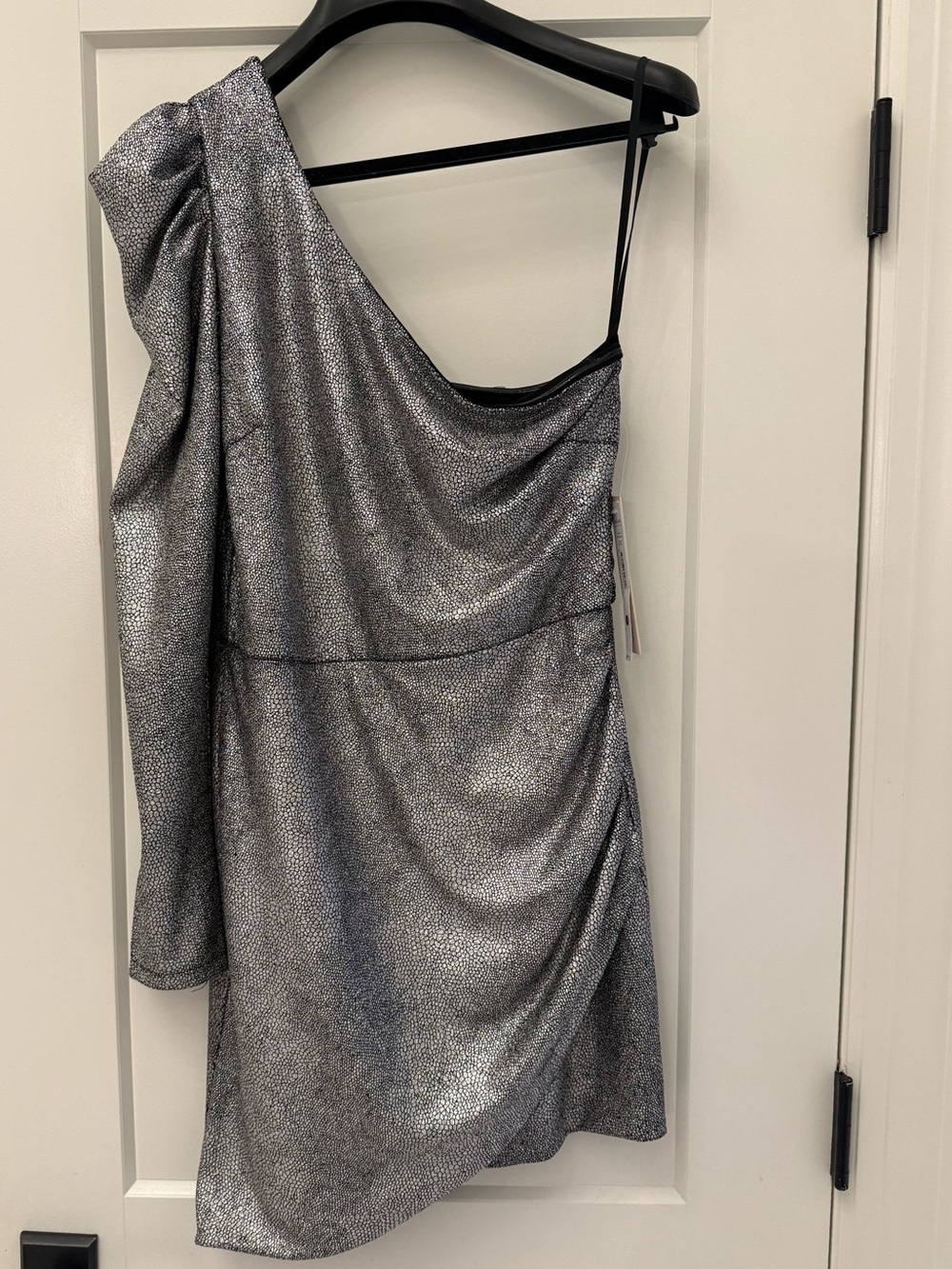 Aqua One-Shoulder Metallic Silver Cocktail Dress